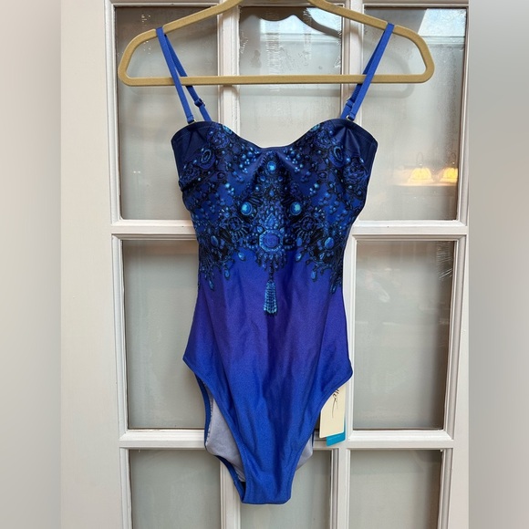 Gottex Blue Jewel Sultan Bandeau One Piece Swimsuit Women’s Size 8 US NWT - Picture 2 of 12
